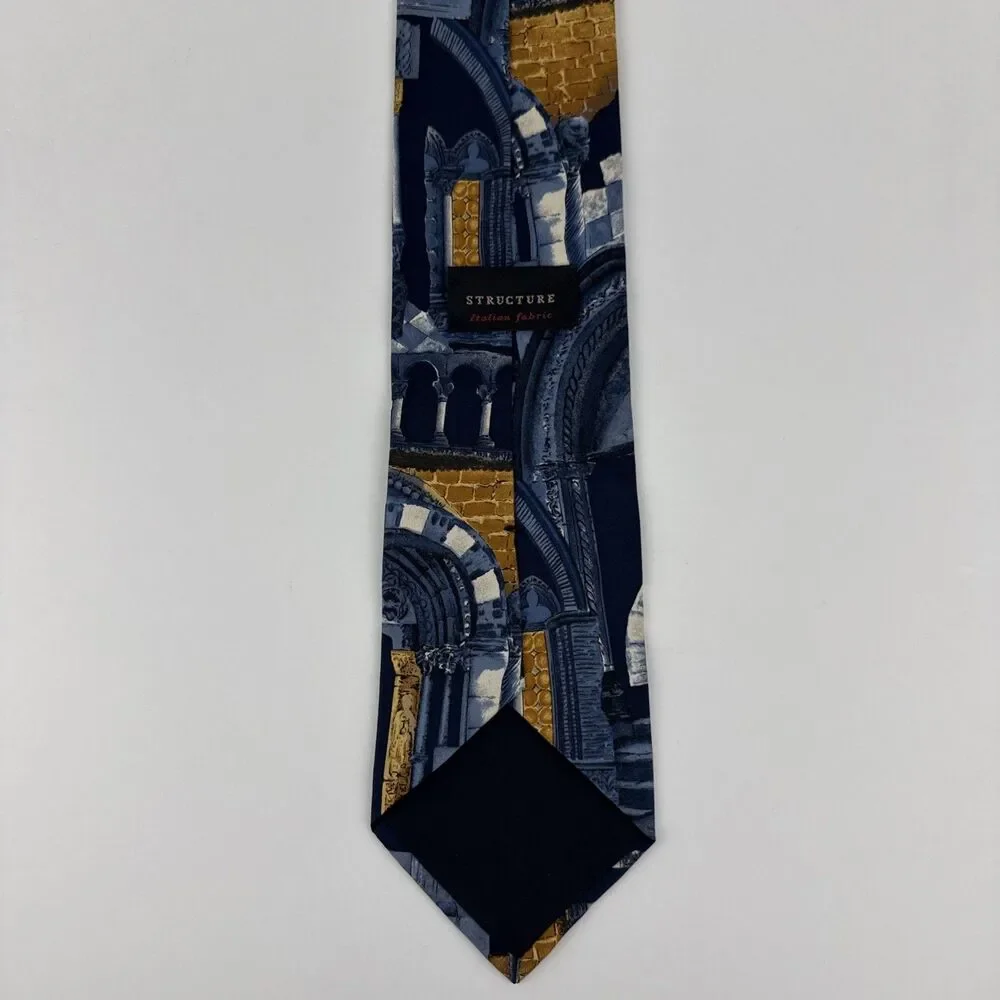 Structure Tie Usa Silk Architecture Gothic Columns Arches Necktie Vtg/Rare